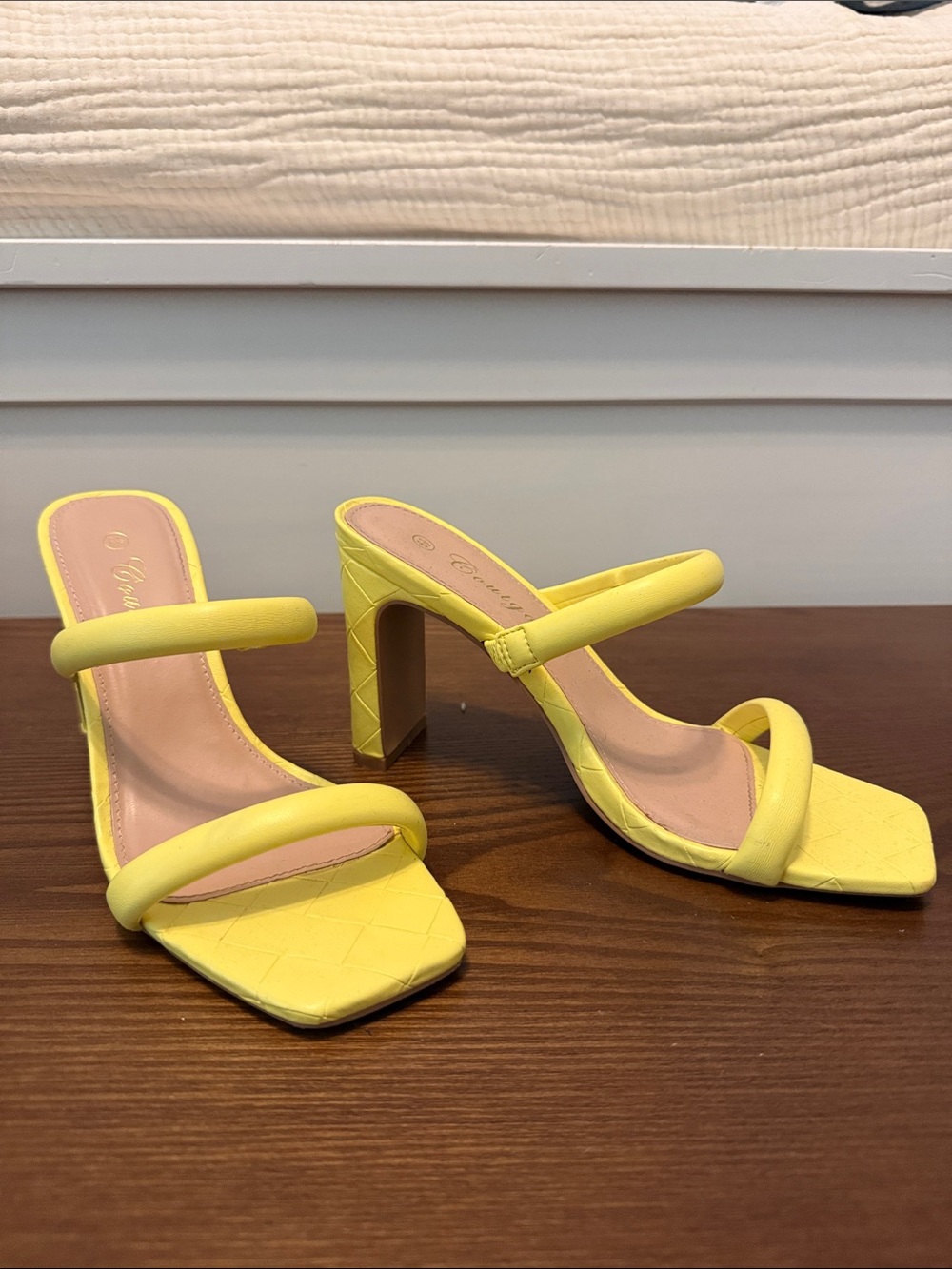 & Other Stories Lemon Yellow Quilted Double-Strap High Heel Mules